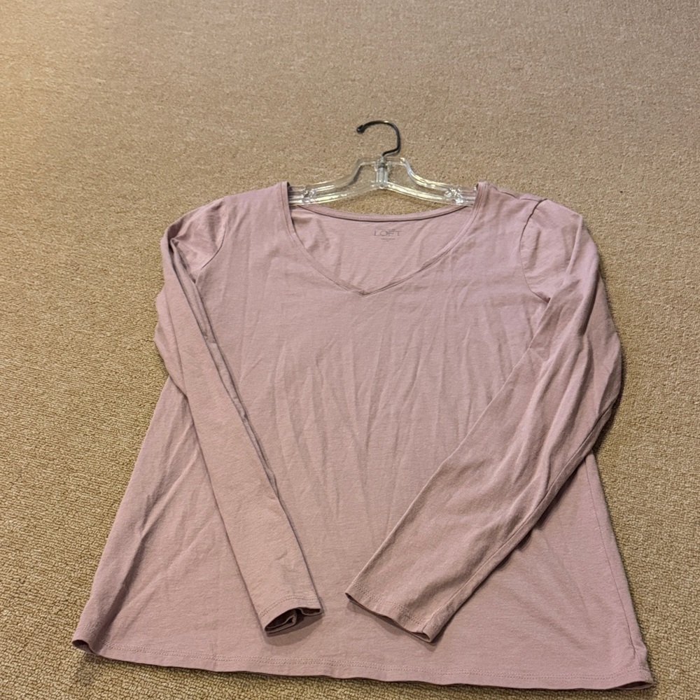 LOFT Dusty Lavender Long Sleeve V-Neck Top